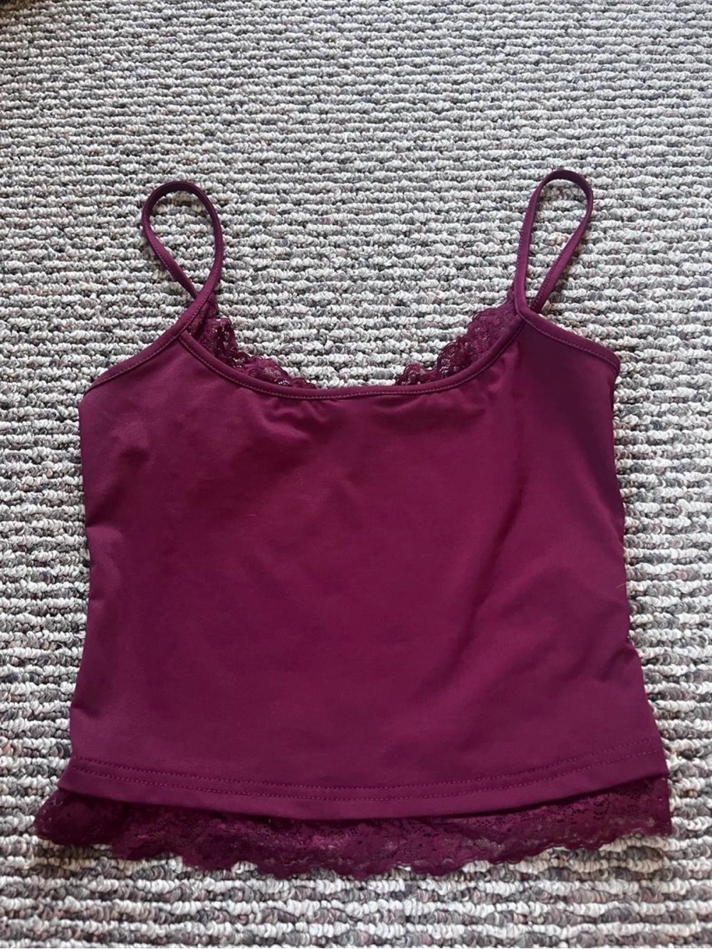 & Other Stories Burgundy Lace Trim Tank Top